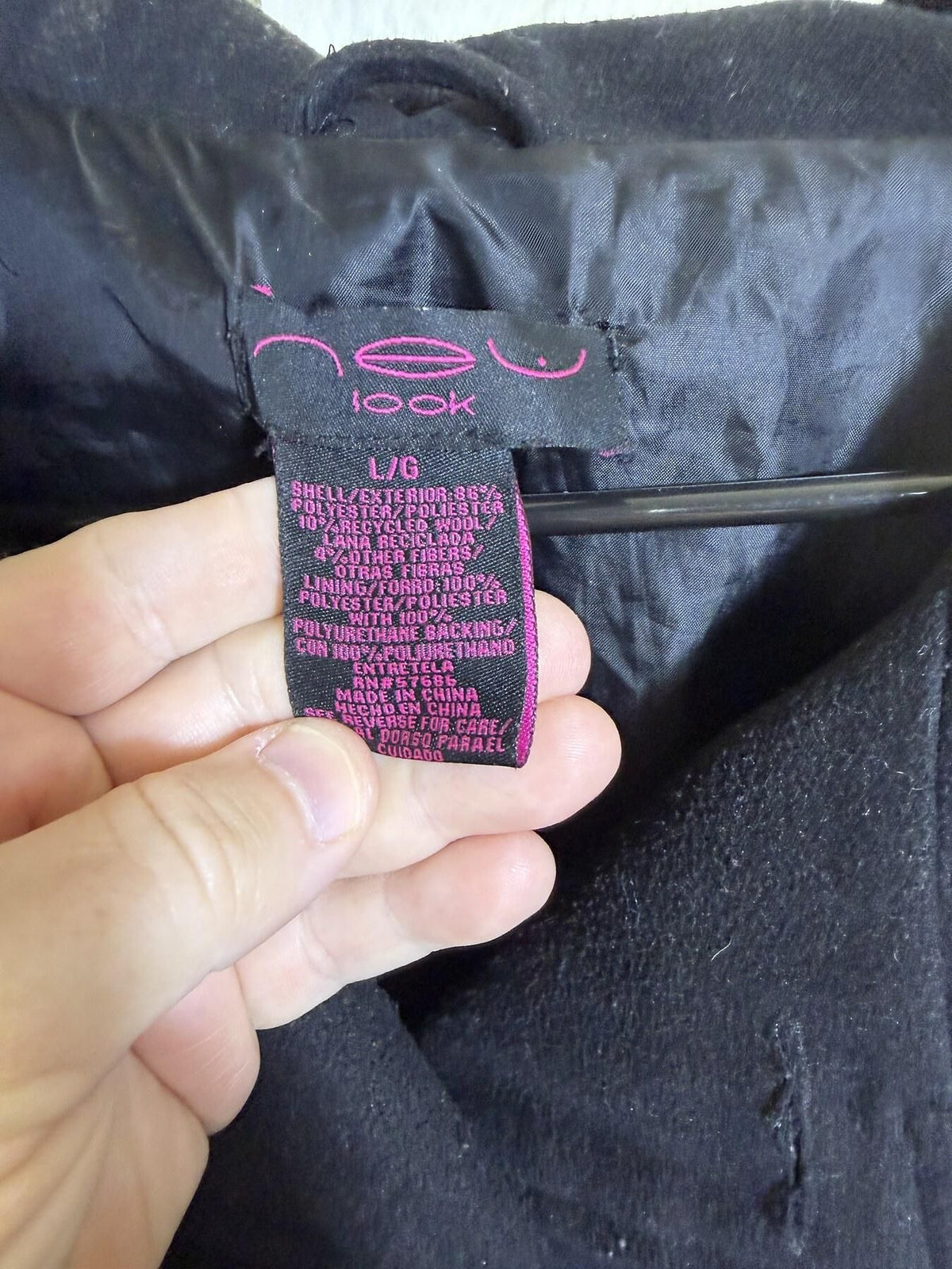 NEU Look Women's Black Double-Breasted Peacoat Jacket Size L - Wormhole Thrift