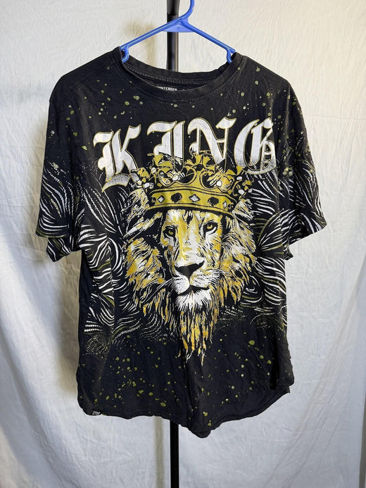 Contender Men's Black KING Lion Crown Graphic T-Shirt Size L - Wormhole Thrift