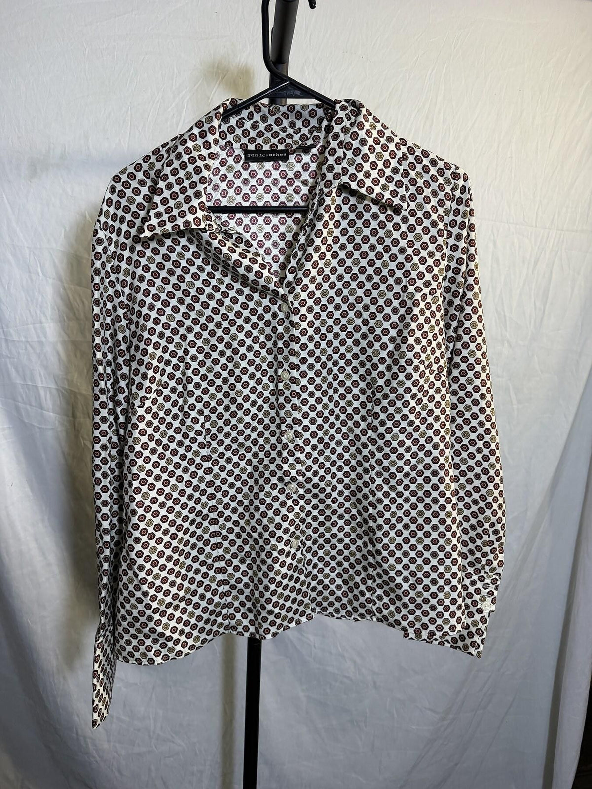 Vintage goodclothes Men's Large Geometric Polyester Button-Up Shirt - Wormhole Thrift