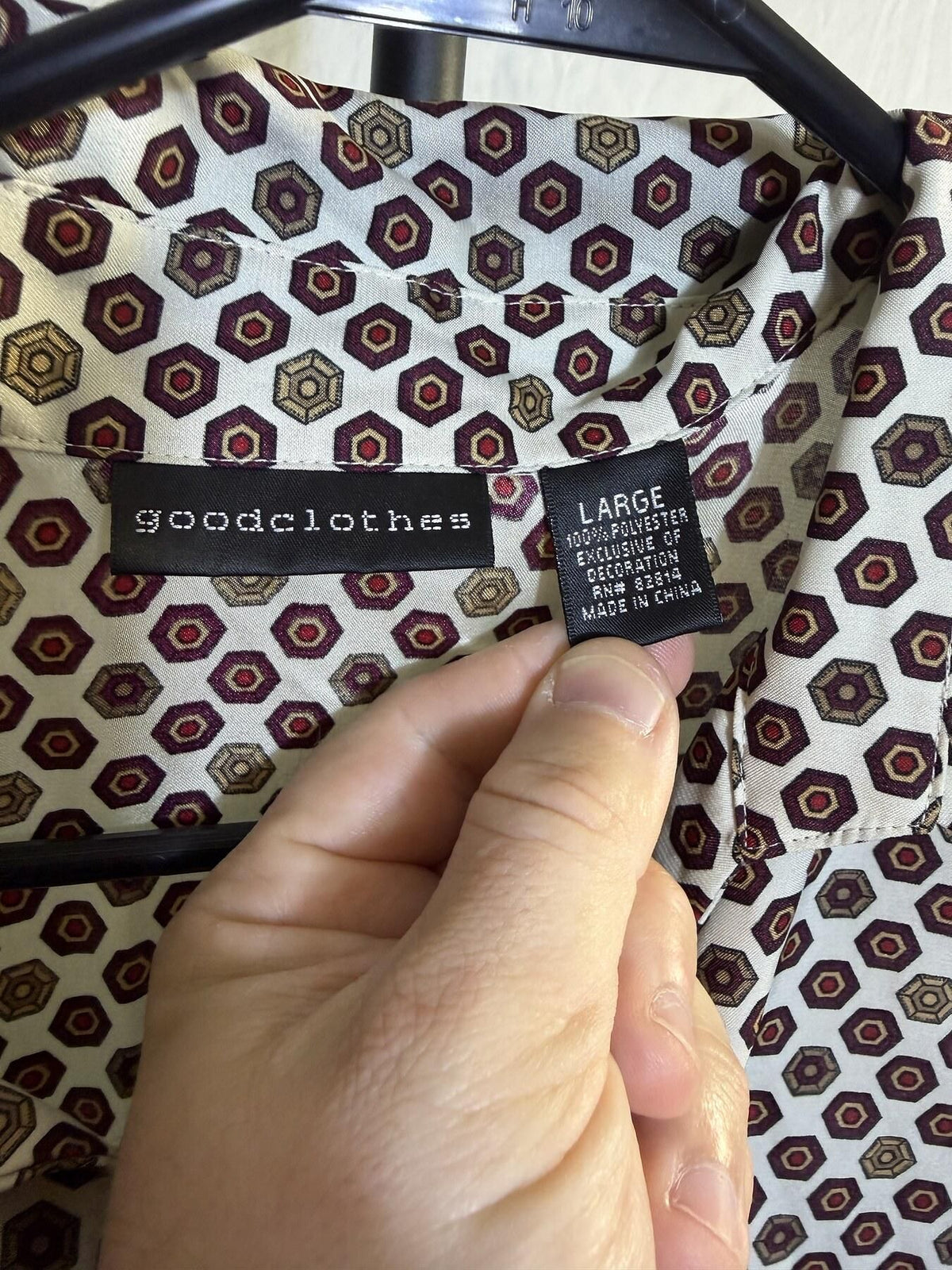 Vintage goodclothes Men's Large Geometric Polyester Button-Up Shirt - Wormhole Thrift