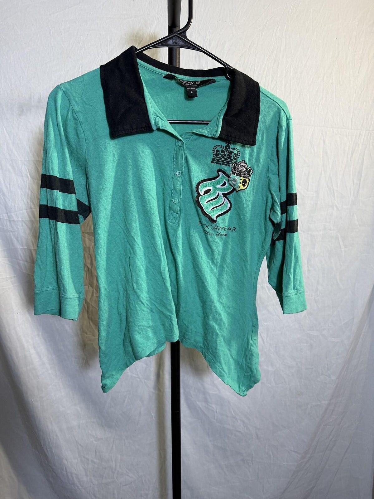 Vintage Rocawear Women's Green Polo Shirt Size L - Established 1999 - Wormhole Thrift