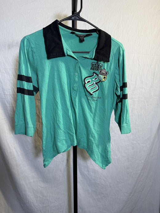 Vintage Rocawear Women's Green Polo Shirt Size L - Established 1999 - Wormhole Thrift
