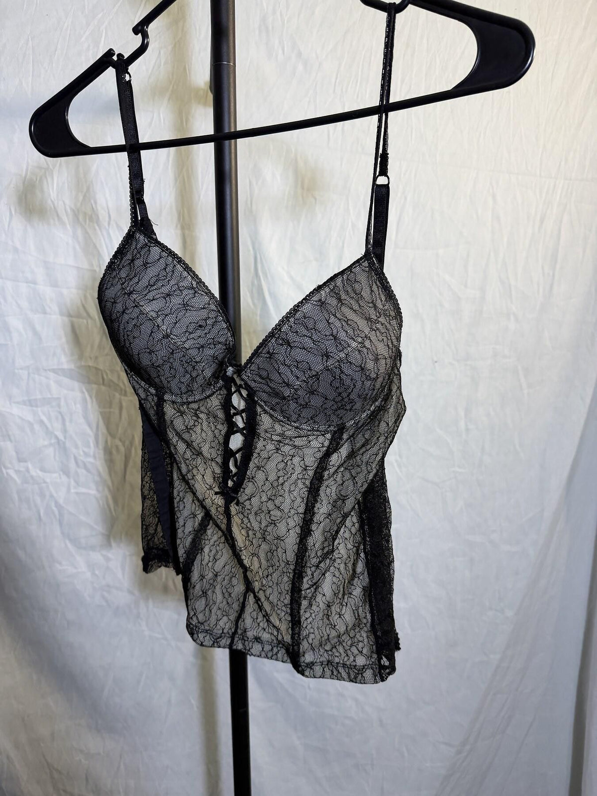 Hot Topic Style Black Lace Corset Babydoll Lingerie Top 34C - Wormhole Thrift
