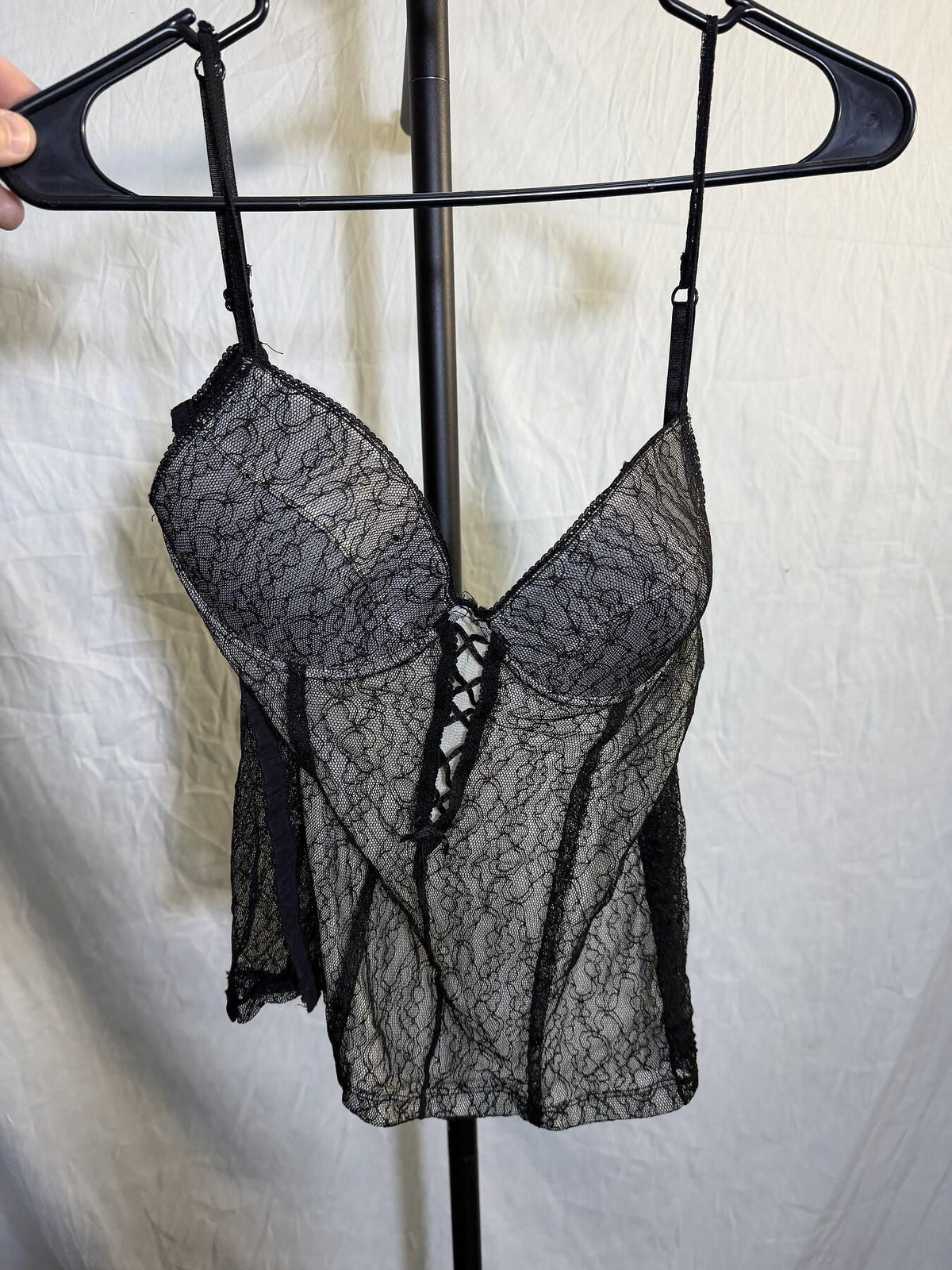 Hot Topic Style Black Lace Corset Babydoll Lingerie Top 34C - Wormhole Thrift