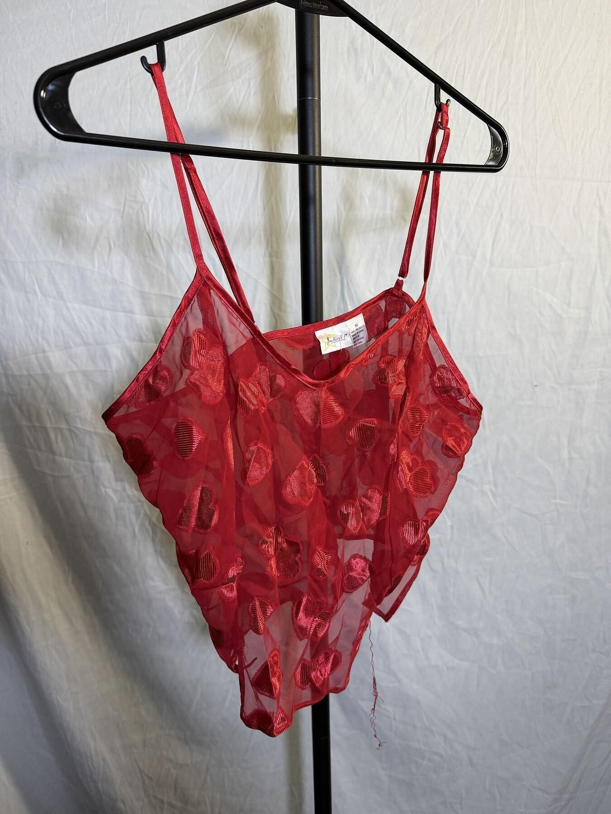 Vintage Frederick's of Hollywood Red Sheer Heart Camisole Top Size M - Wormhole Thrift