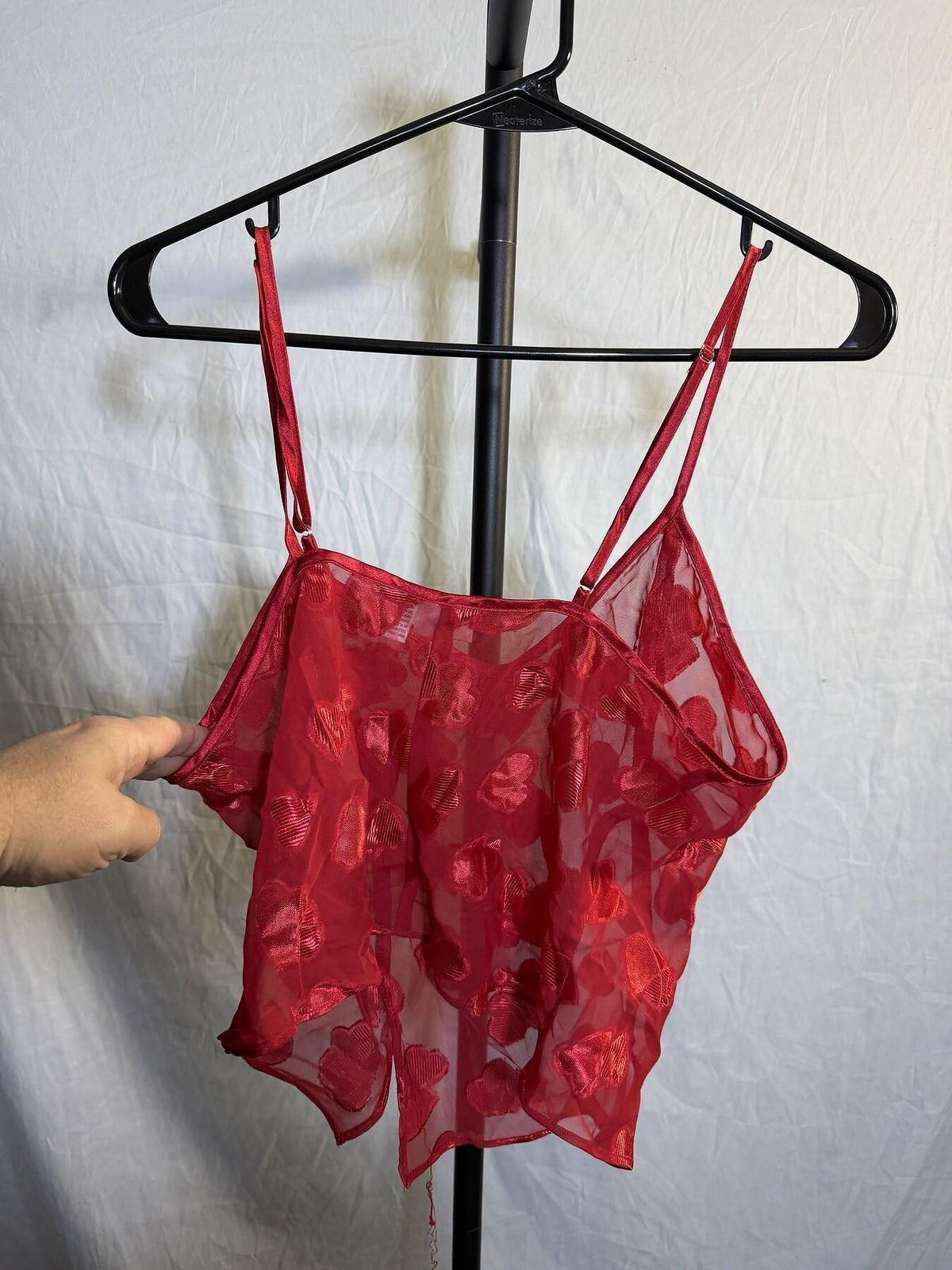 Vintage Frederick's of Hollywood Red Sheer Heart Camisole Top Size M - Wormhole Thrift