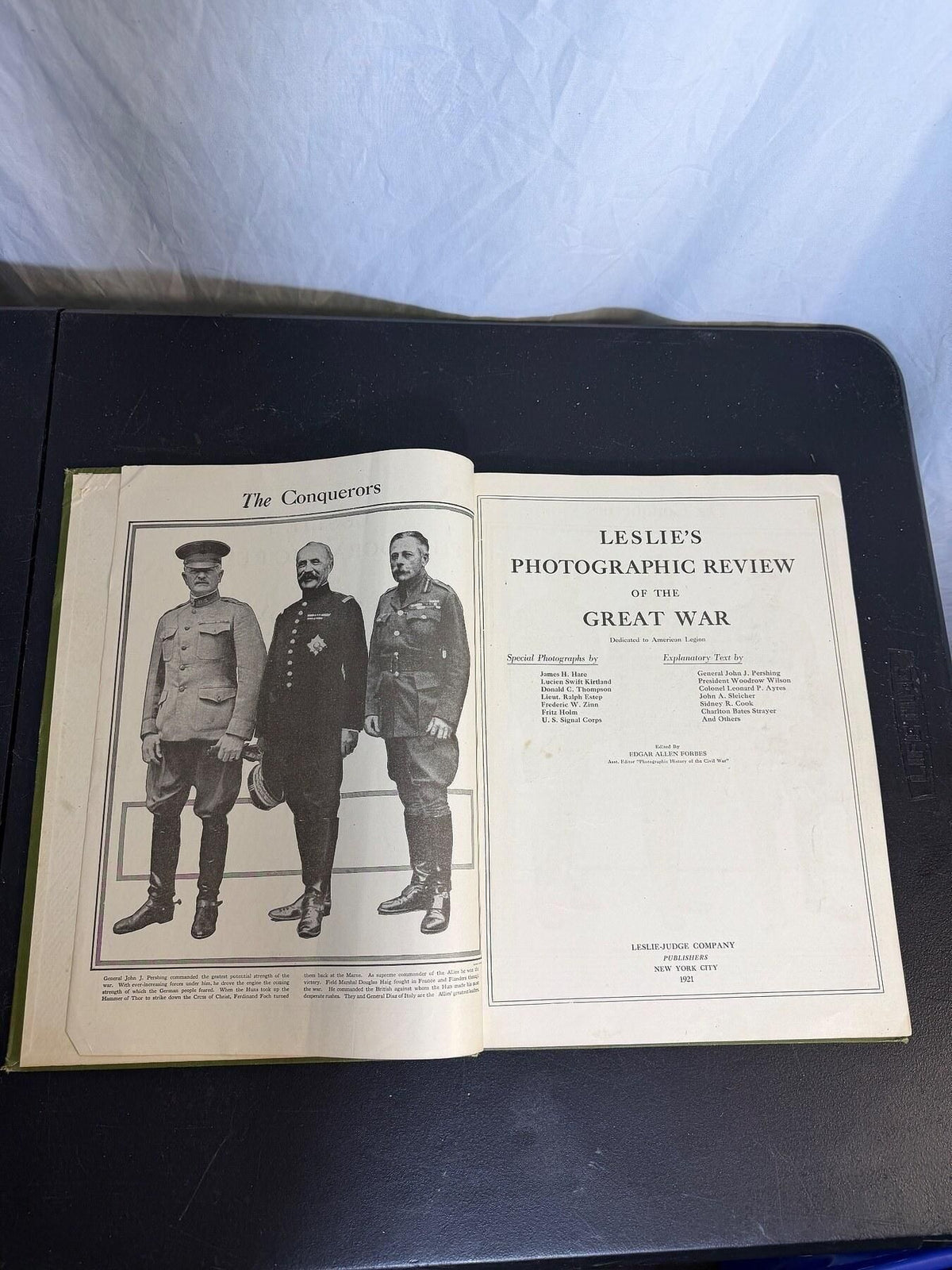 Antique 1921 Leslie's Photographic Review of The Great War WWI Book - Wormhole Thrift