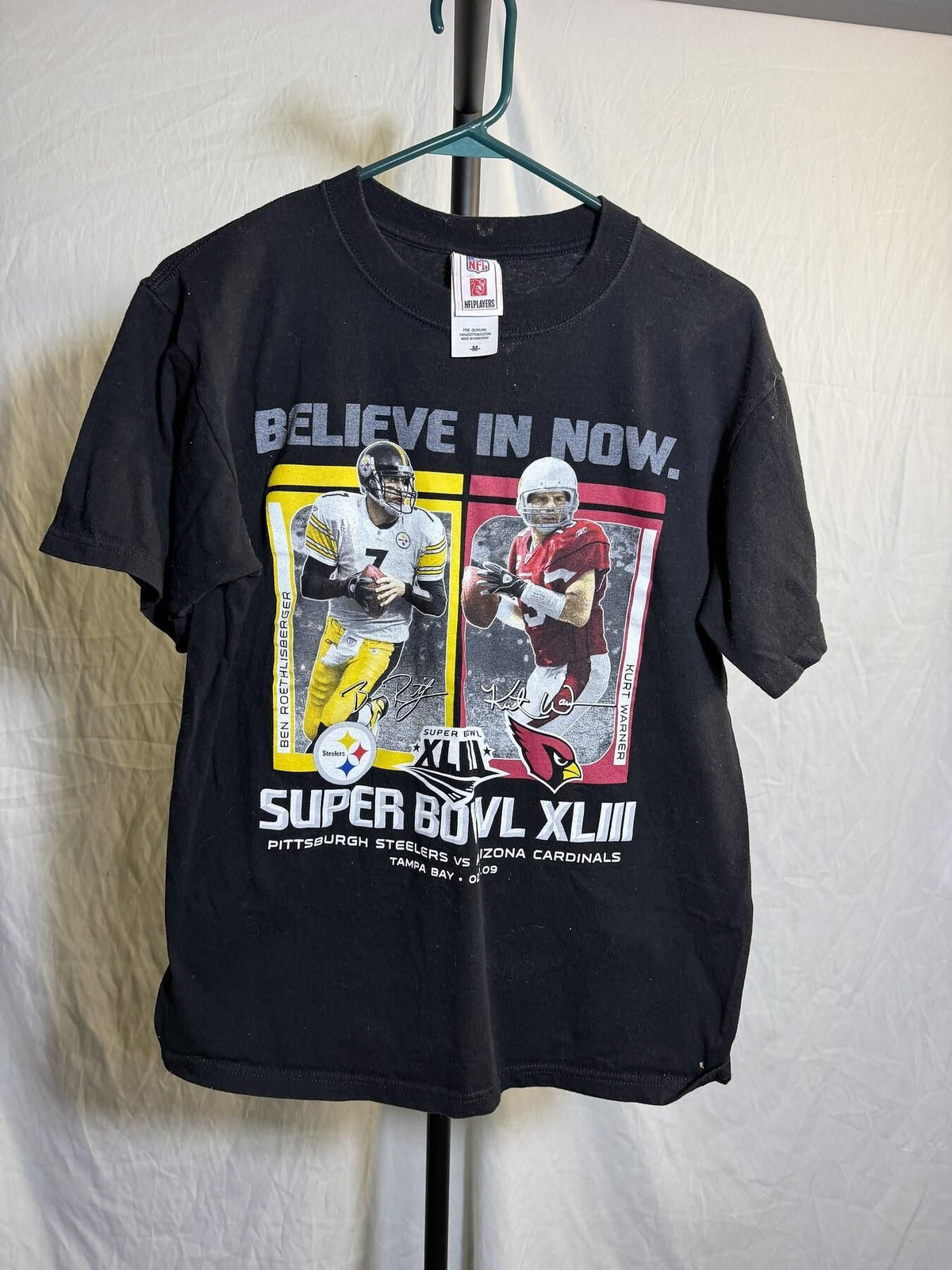 NFL Super Bowl XLIII Steelers Cardinals Roethlisberger Warner T-Shirt M - Wormhole Thrift