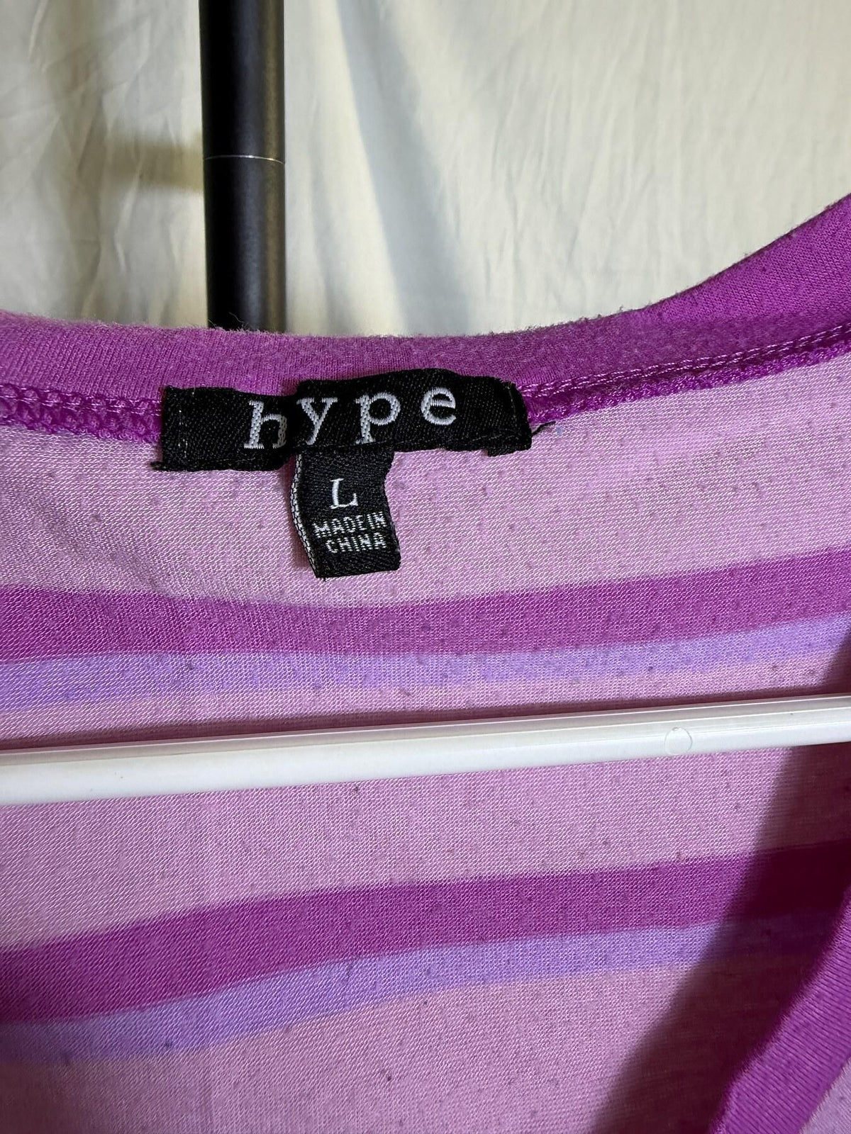 Hype Women's Size L Purple Pink Striped Short Sleeve T-Shirt Top - Wormhole Thrift