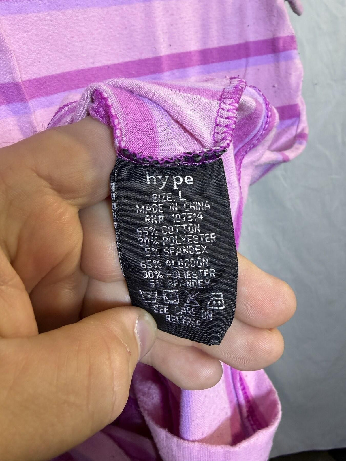 Hype Women's Size L Purple Pink Striped Short Sleeve T-Shirt Top - Wormhole Thrift