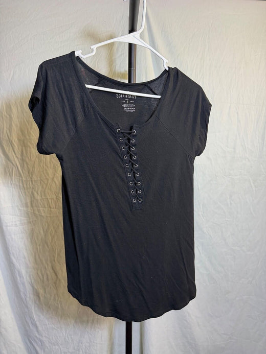 American Eagle Soft & Sexy Black Lace-Up V-Neck Top Women's XS - Wormhole Thrift