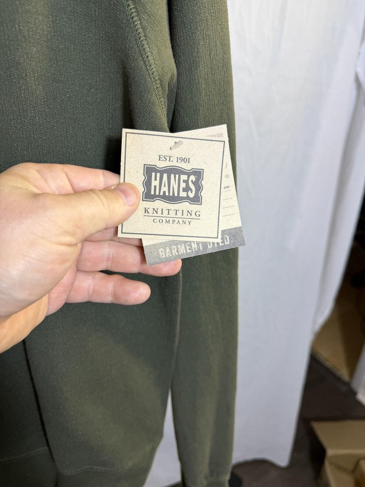 Hanes Garment Dyed Raglan Crewneck Sweatshirt Small Petite Olive Green NWT - Wormhole Thrift