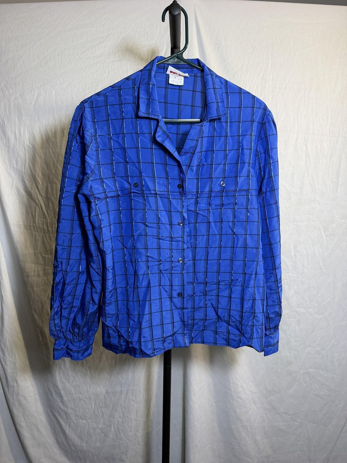 Vintage COS COB Blue Plaid Long Sleeve Button Up Blouse Shirt - Wormhole Thrift