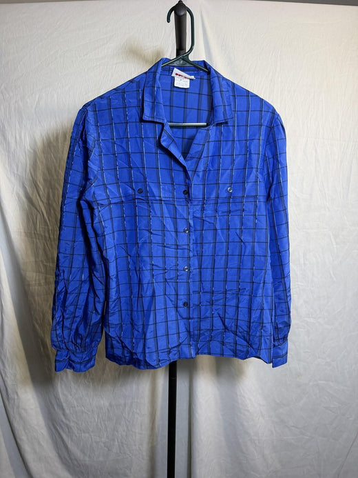 Vintage COS COB Blue Plaid Long Sleeve Button Up Blouse Shirt - Wormhole Thrift