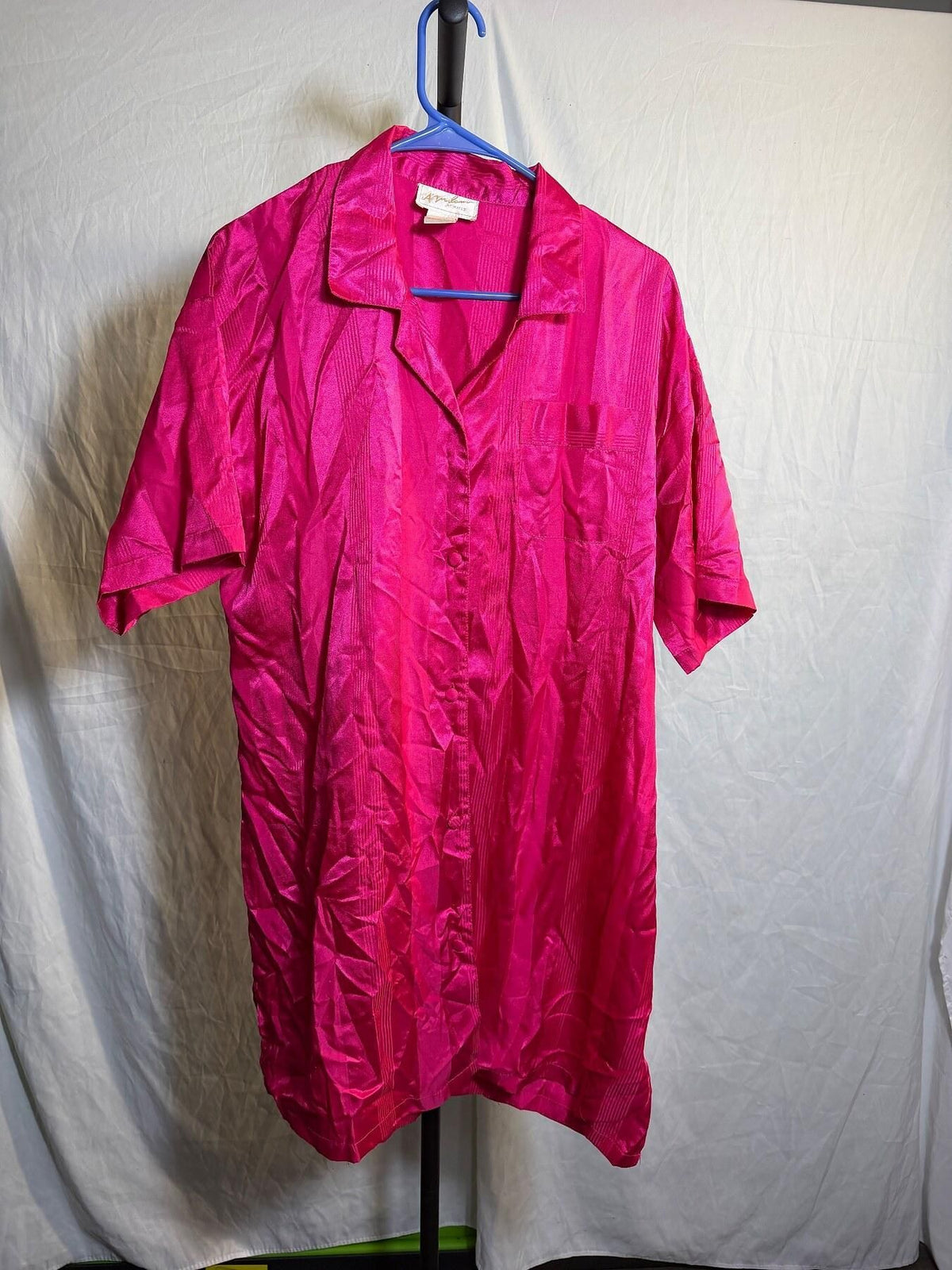 Vintage A'milano Intimates Fuchsia Pink Polyester Sleepshirt Size L - Wormhole Thrift