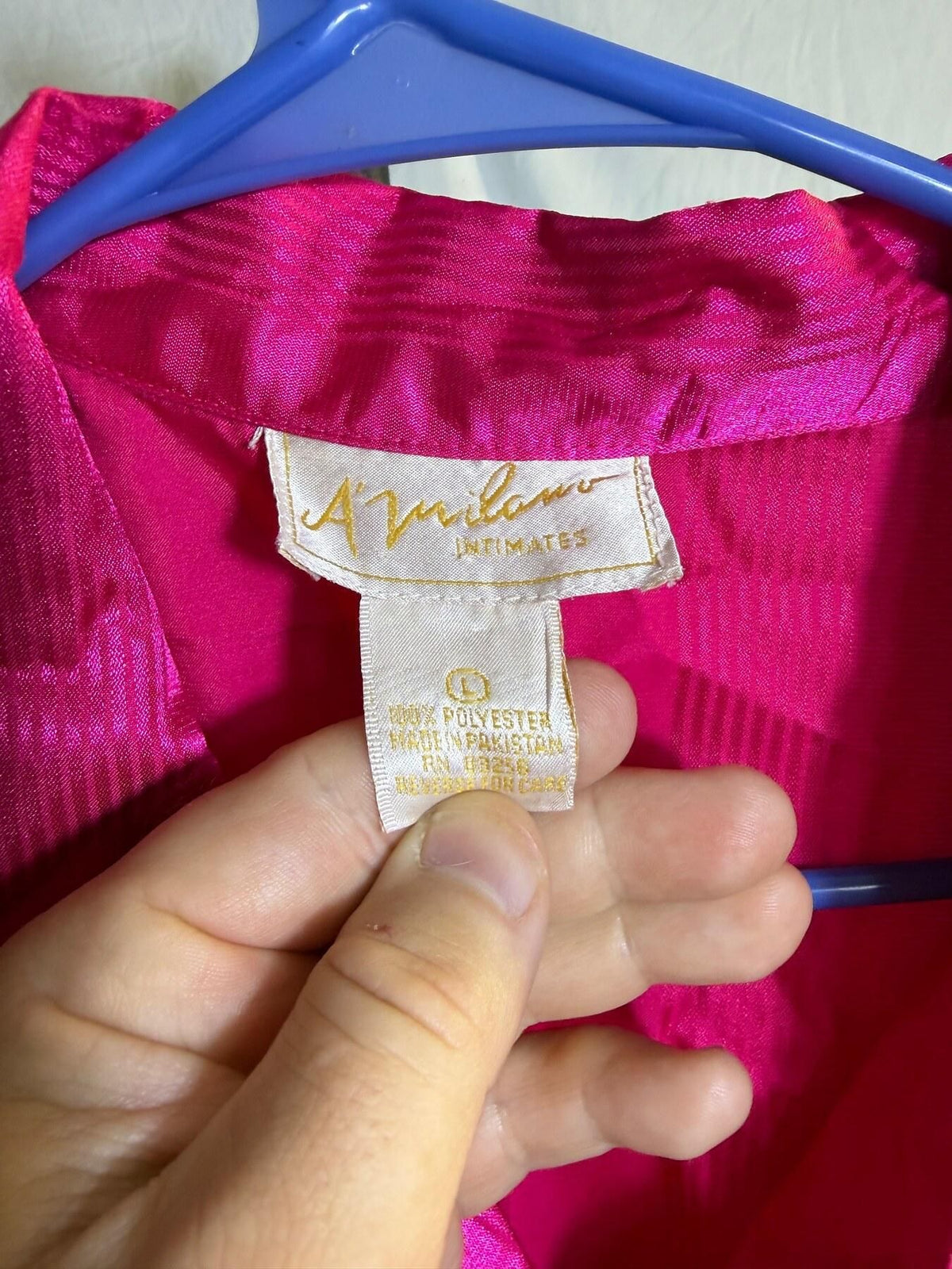 Vintage A'milano Intimates Fuchsia Pink Polyester Sleepshirt Size L - Wormhole Thrift