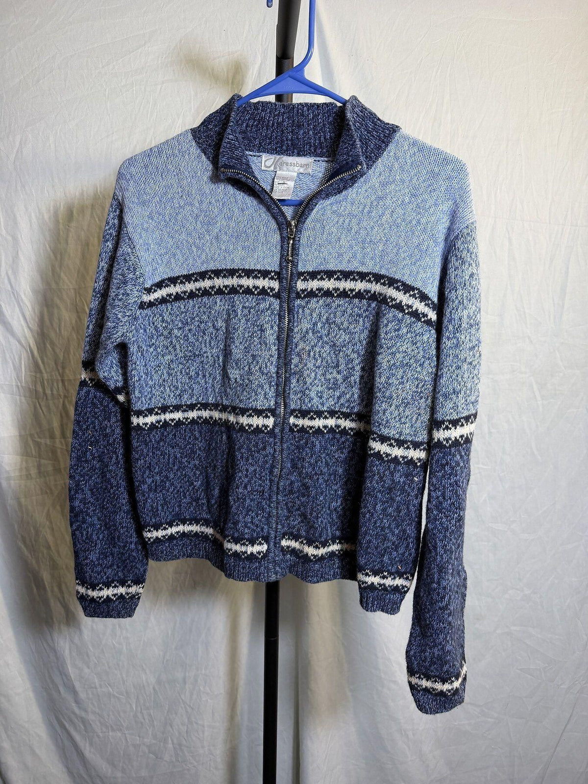 Vintage Dressbarn Blue Striped Ramie Cotton Full Zip Cardigan Sweater Size S - Wormhole Thrift