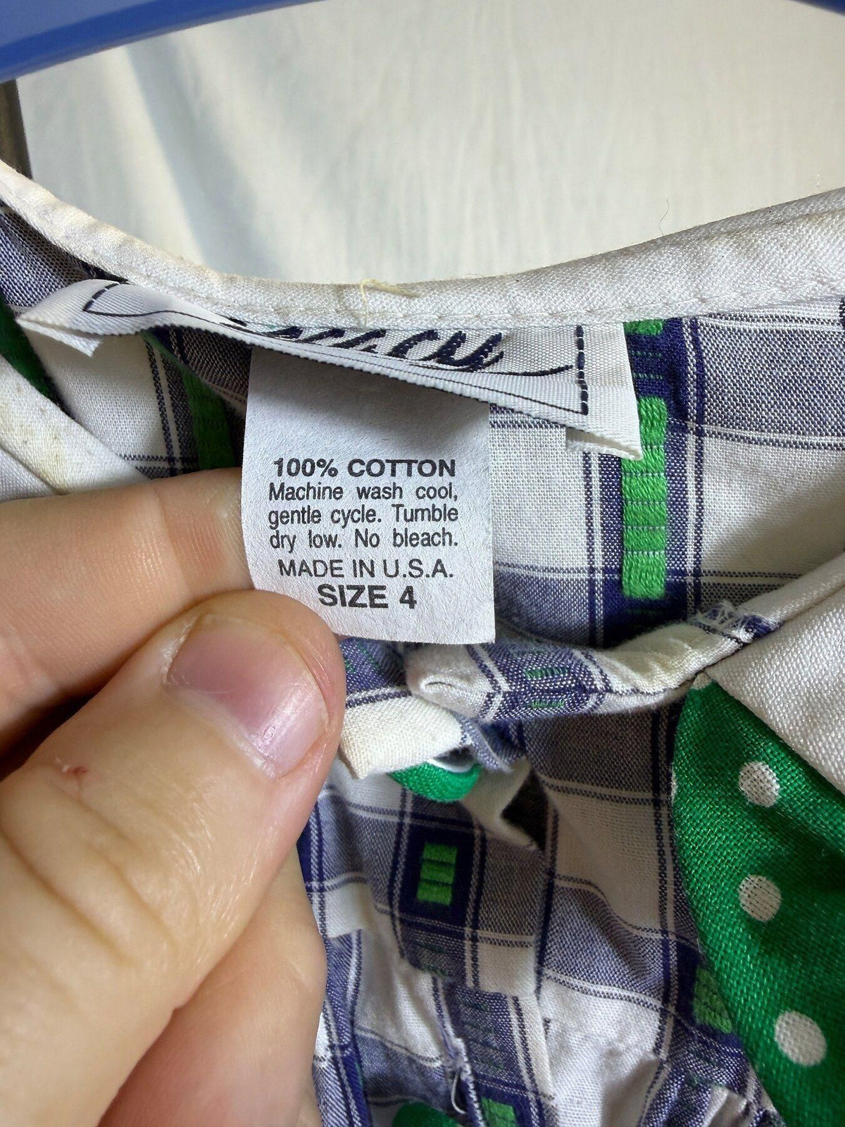 Vintage Legacy Girls Size 4 Plaid Dress Green Polka Dot Ruffle Collar - Wormhole Thrift
