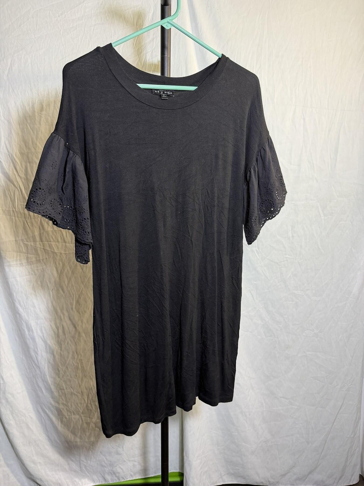 AS U WISH Black Ruffle Eyelet Lace Sleeve Top Blouse - Wormhole Thrift