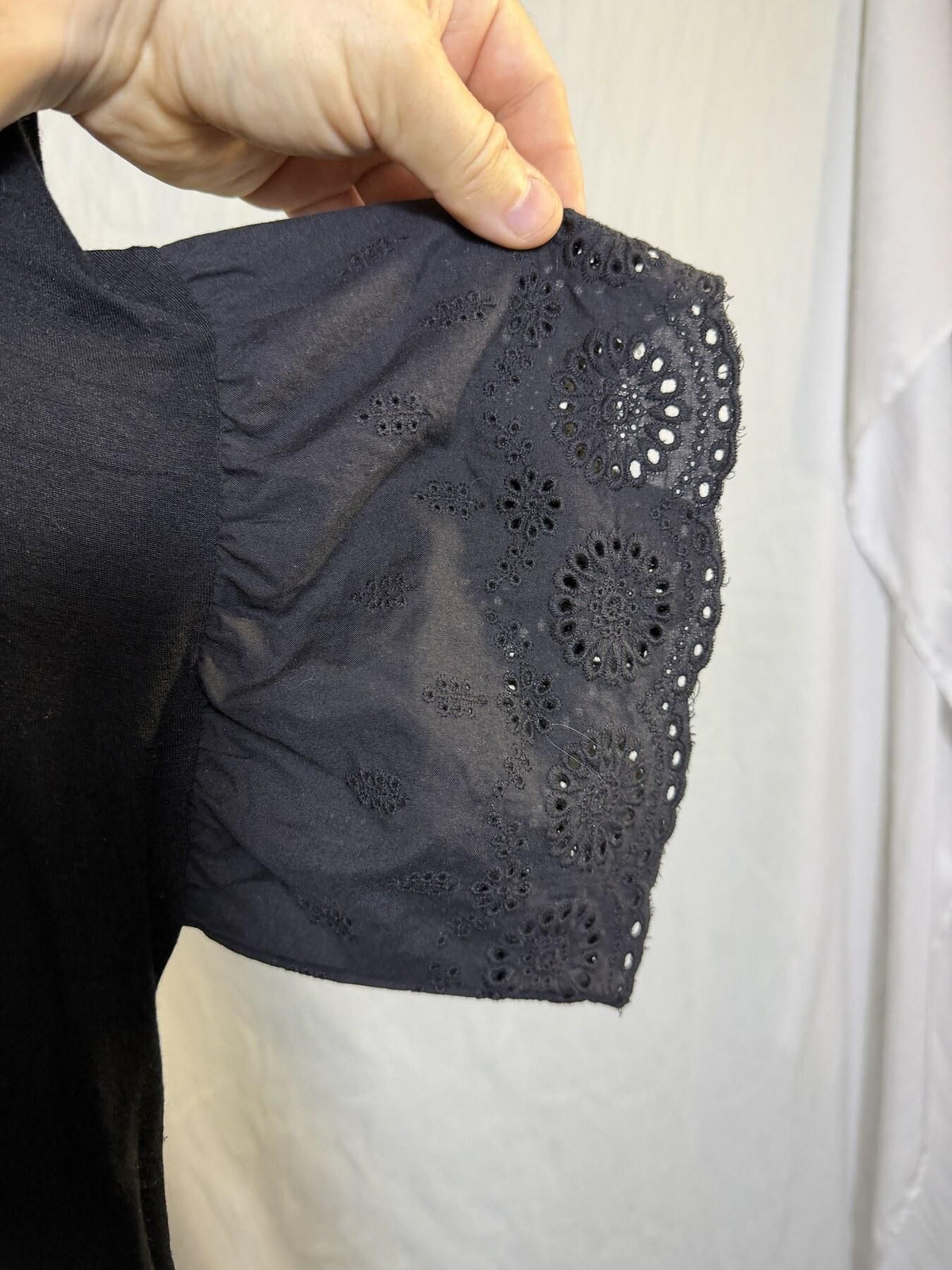AS U WISH Black Ruffle Eyelet Lace Sleeve Top Blouse - Wormhole Thrift