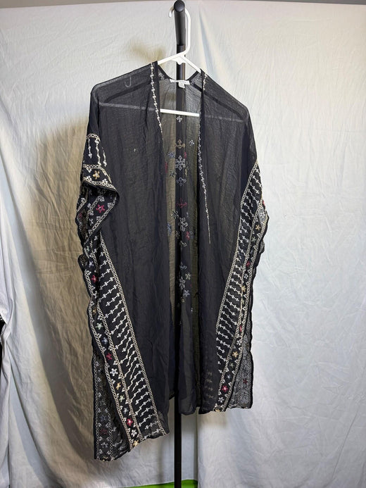 American Eagle Black Embroidered Sheer Kimono Cover-Up Women's XS/S - Wormhole Thrift