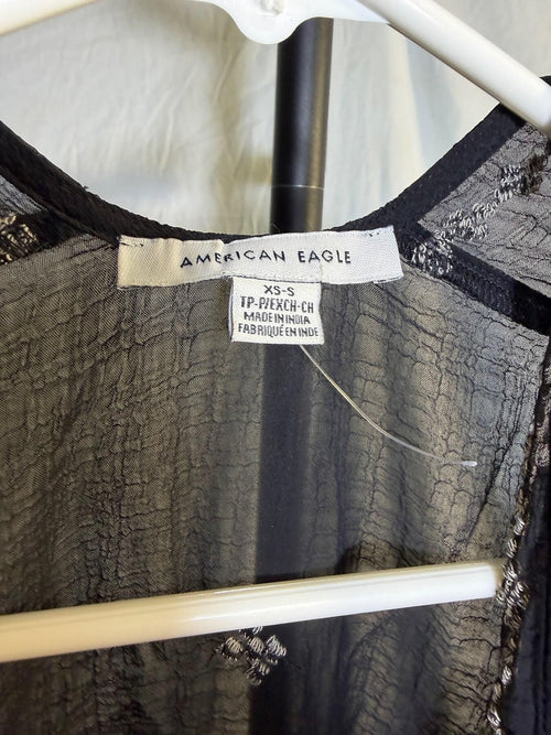 American Eagle Black Embroidered Sheer Kimono Cover-Up Women's XS/S - Wormhole Thrift