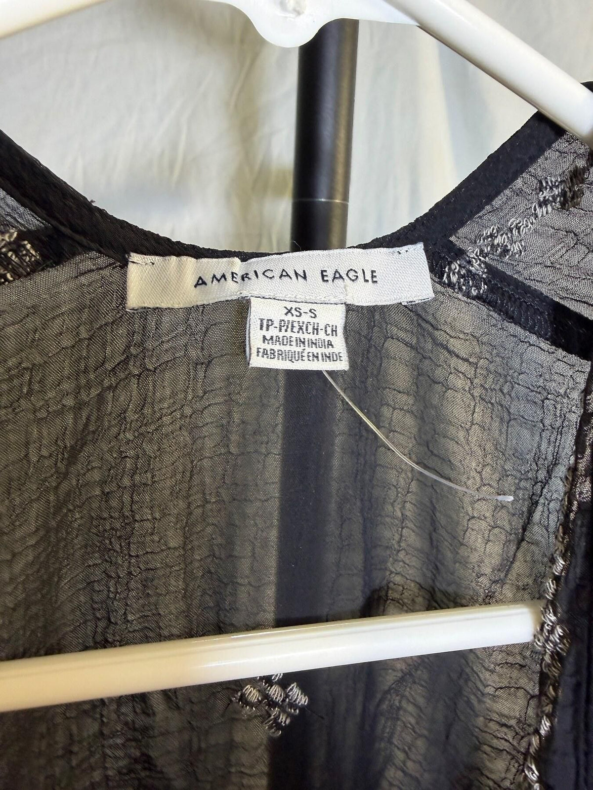 American Eagle Black Embroidered Sheer Kimono Cover-Up Women's XS/S - Wormhole Thrift