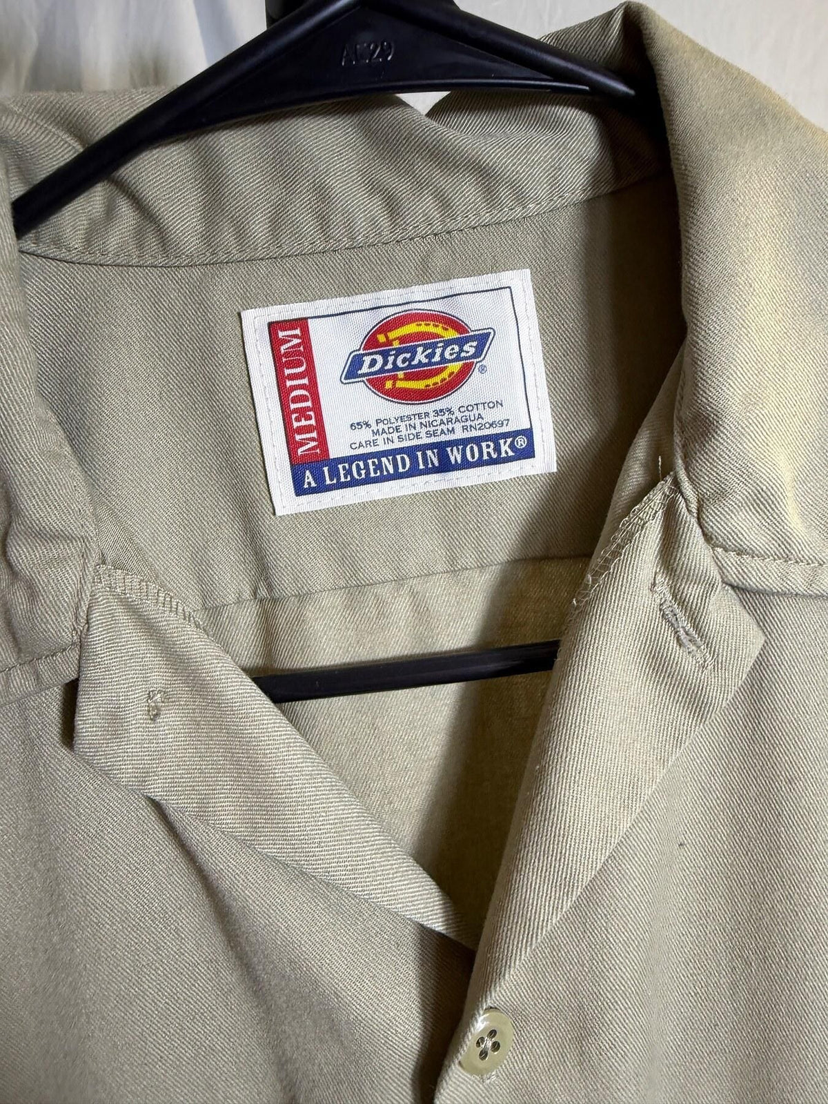 Dickies Men's Medium Khaki Short Sleeve Work Shirt AC29 - Wormhole Thrift