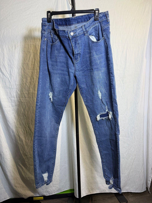 SHEIN Blue Distressed Denim Jeans - Cotton Blend - Wormhole Thrift