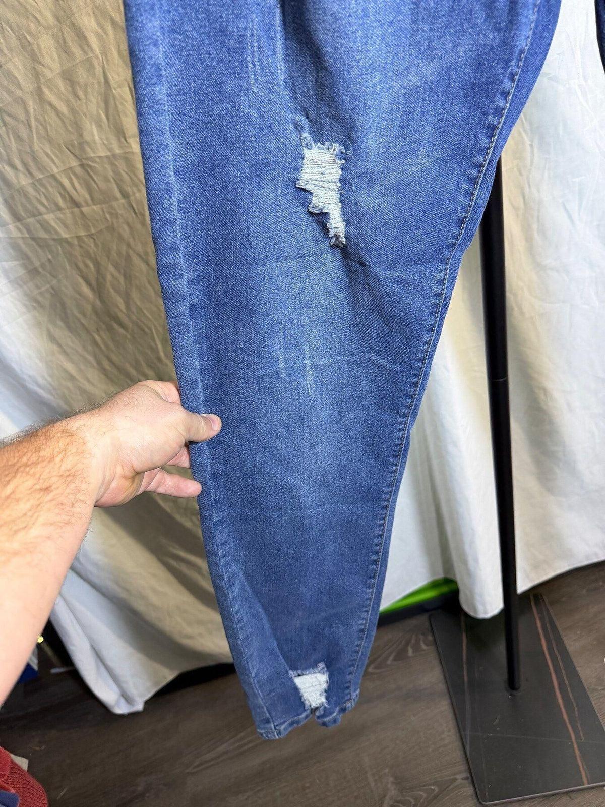 SHEIN Blue Distressed Denim Jeans - Cotton Blend - Wormhole Thrift