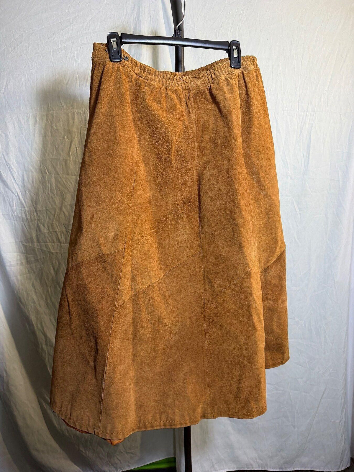 Vintage Global Identity G-III 1X Brown Suede Leather Paneled Midi Skirt - Wormhole Thrift