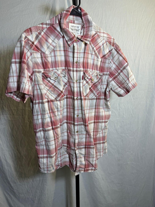 Vintage Levi's Red Plaid Western Snap Shirt Men's Medium - Wormhole Thrift