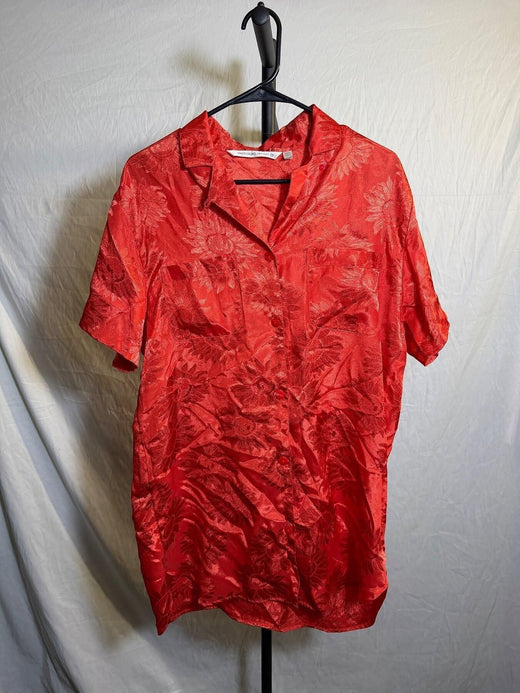 Victoria's Secret Red Sunflower Jacquard Button Up Shirt Size M - Wormhole Thrift