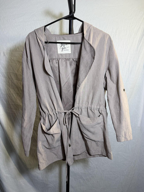 Before You Collection Women's Hooded Drawstring Utility Jacket Size S Taupe - Wormhole Thrift