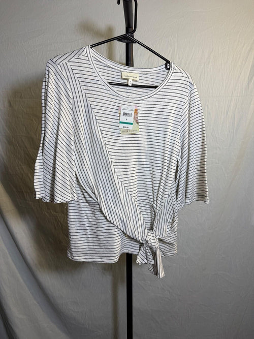 Belle du Jour Women's S Striped Tie Front 3/4 Sleeve Knit Top - Wormhole Thrift
