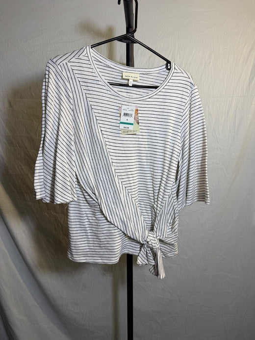Belle du Jour Women's S Striped Tie Front 3/4 Sleeve Knit Top - Wormhole Thrift