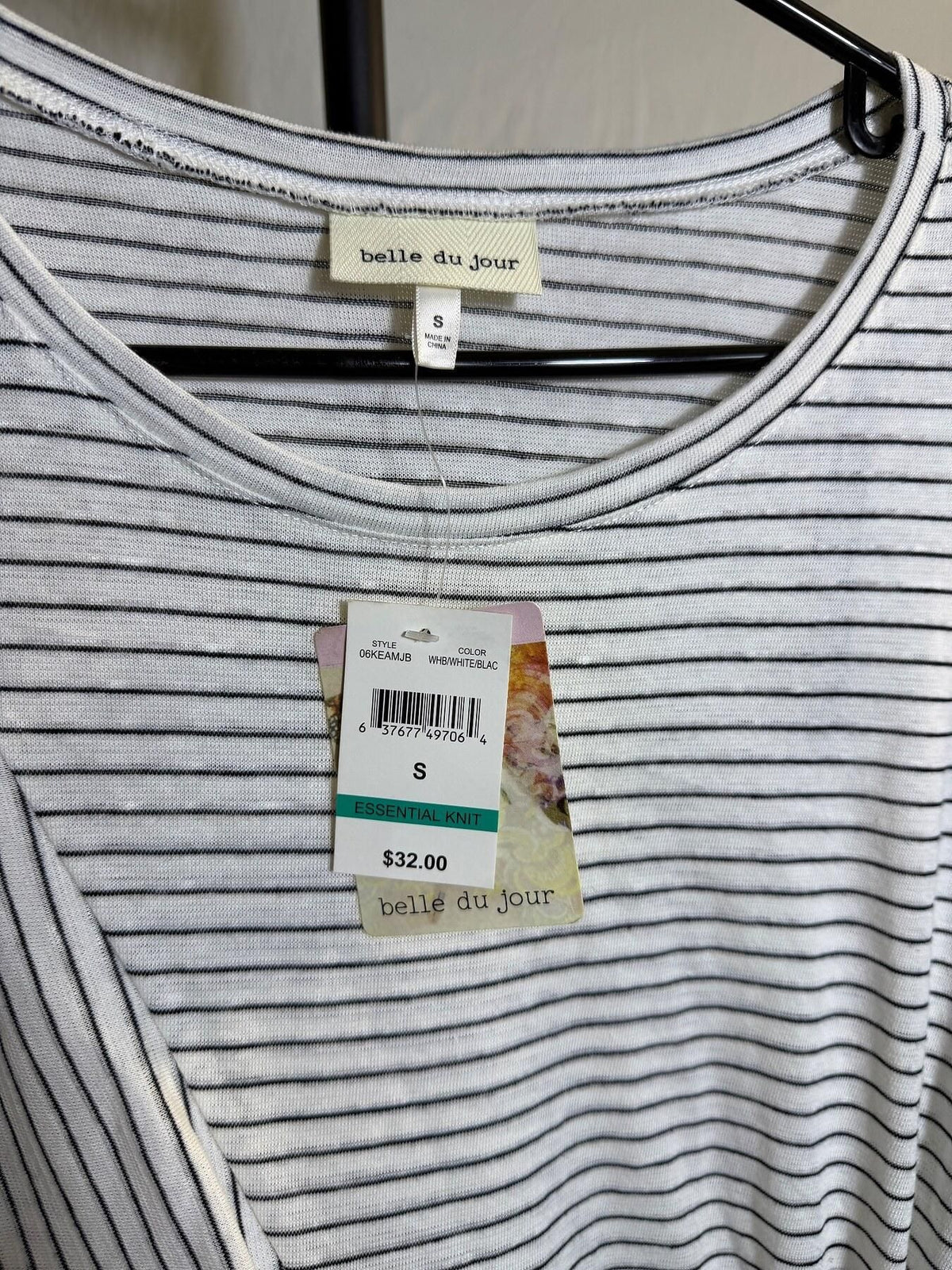 Belle du Jour Women's S Striped Tie Front 3/4 Sleeve Knit Top - Wormhole Thrift