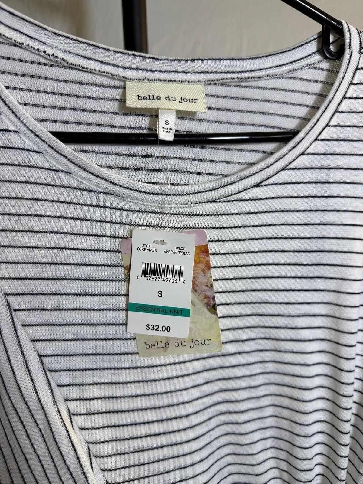Belle du Jour Women's S Striped Tie Front 3/4 Sleeve Knit Top - Wormhole Thrift