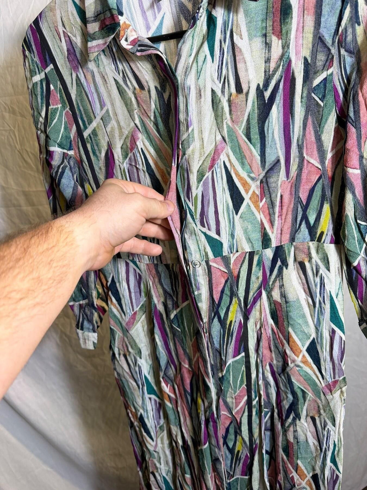 blank LONDON Petite Small Abstract Geometric Button Front Maxi Shirt Dress - Wormhole Thrift