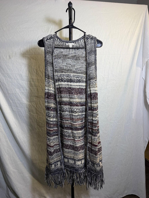 Cato Women's Small Multi-Color Knit Sleeveless Fringe Cardigan Vest - Wormhole Thrift