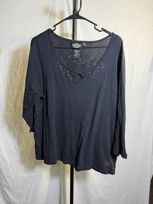 Harley-Davidson Women's Black Studded Scoop Neck Top 2W - Wormhole Thrift