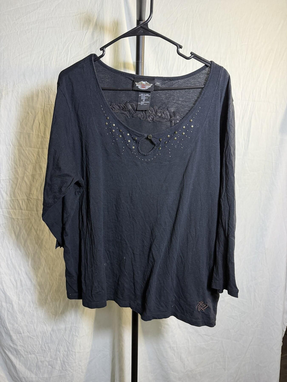 Harley-Davidson Women's Black Studded Scoop Neck Top 2W - Wormhole Thrift
