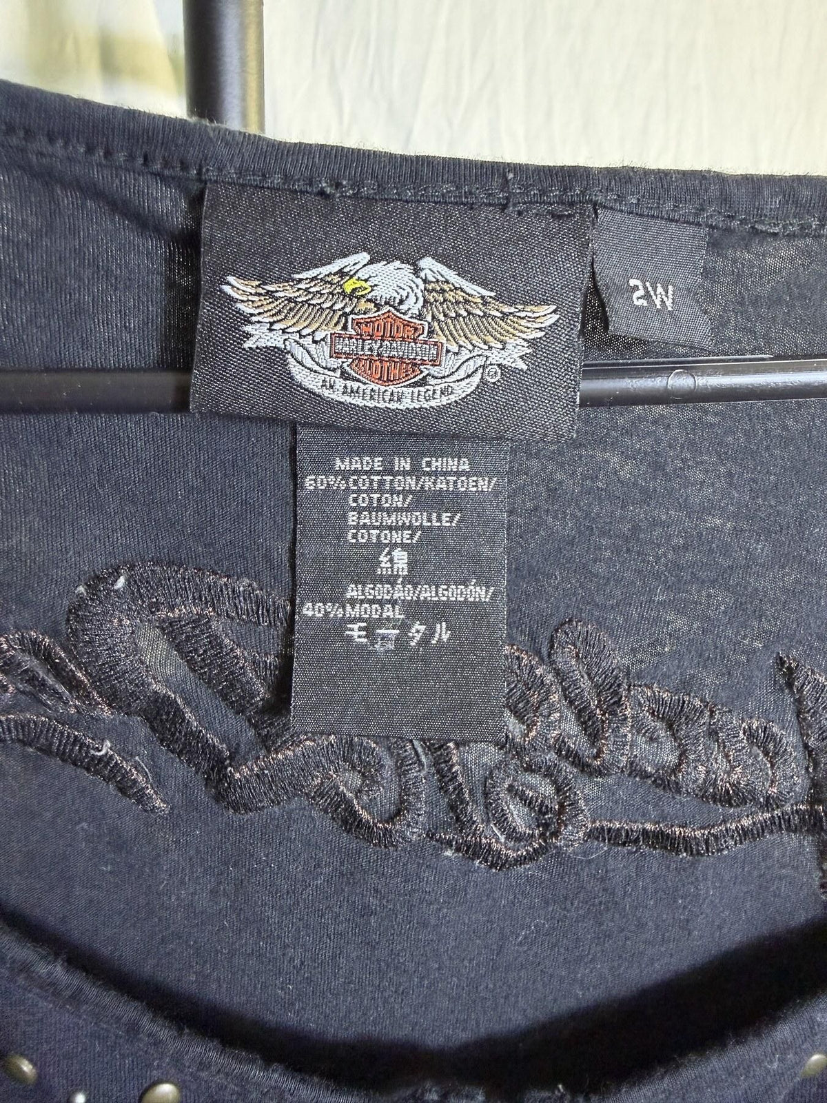 Harley-Davidson Women's Black Studded Scoop Neck Top 2W - Wormhole Thrift