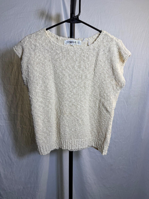 Vintage SEGUE Cream Textured Knit Short Sleeve Sweater Top Size S - Wormhole Thrift