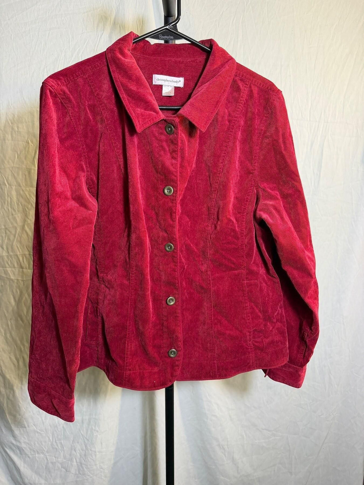Christopher & Banks Red Corduroy Button Front Jacket Women's Size L - Wormhole Thrift