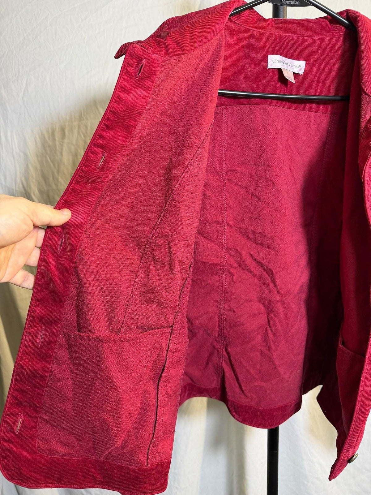 Christopher & Banks Red Corduroy Button Front Jacket Women's Size L - Wormhole Thrift