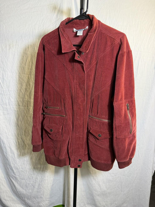 Denim 24/7 Women's Dusty Red Corduroy Zip Front Jacket Size 16W - Wormhole Thrift