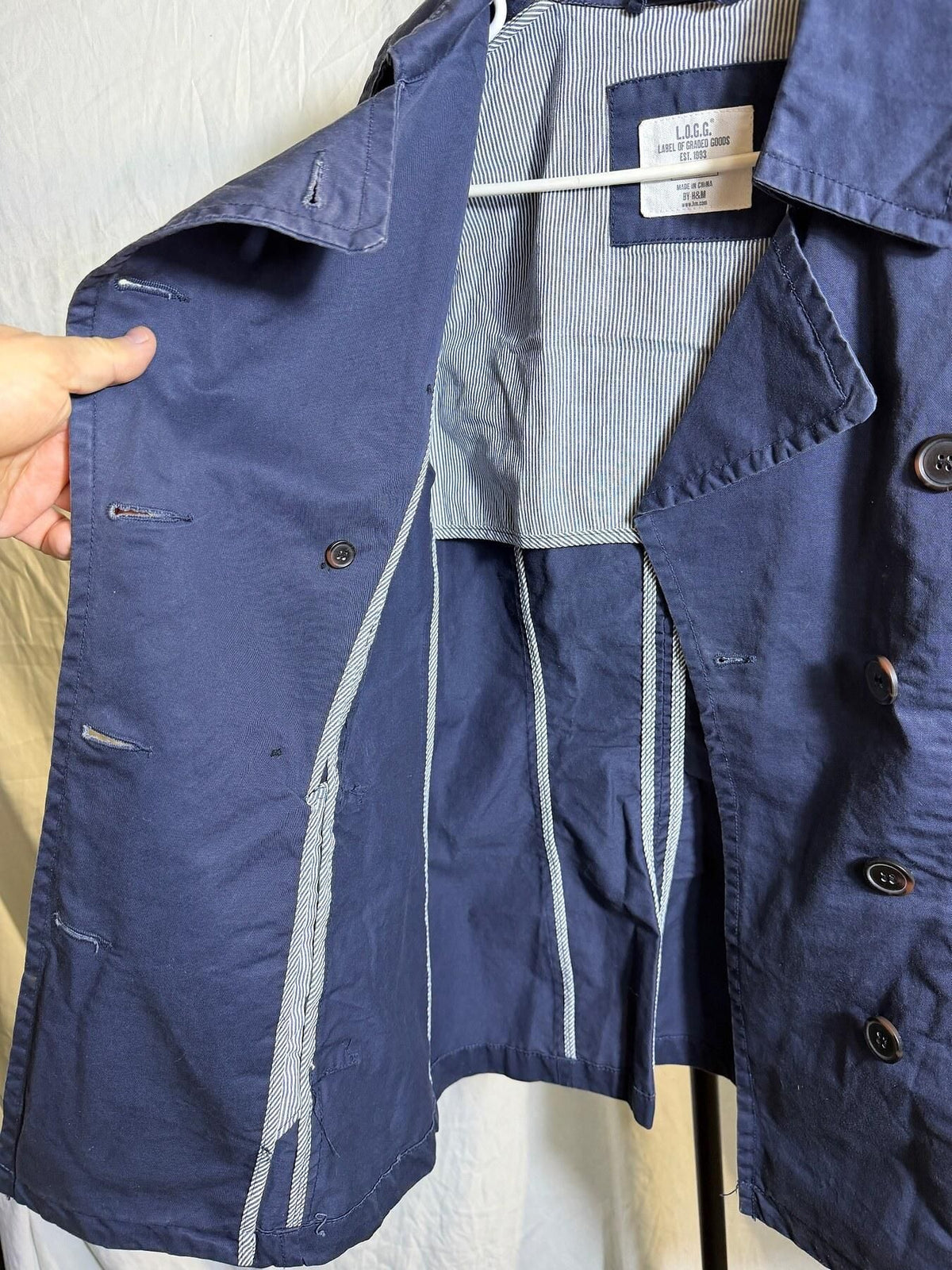 L.O.G.G. by H&M Women's Navy Blue Double-Breasted Cotton Jacket US 6 - Wormhole Thrift