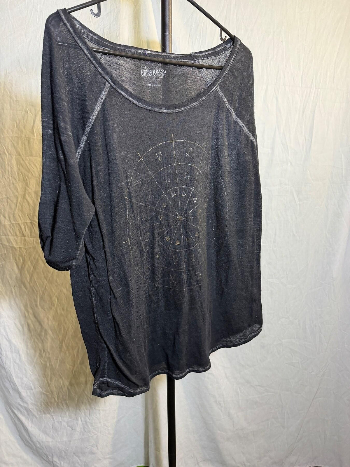 Lucky Brand Women's L Black Celestial Burnout Raglan Top - Wormhole Thrift