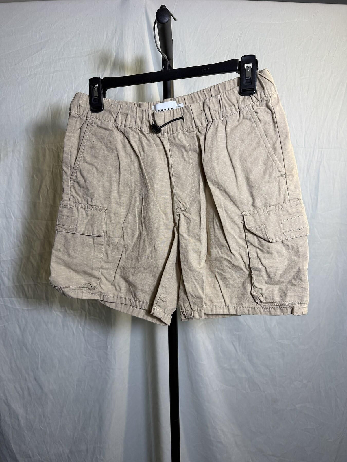 TOPMAN Men's Khaki Drawstring Cargo Shorts Size 30 - Wormhole Thrift